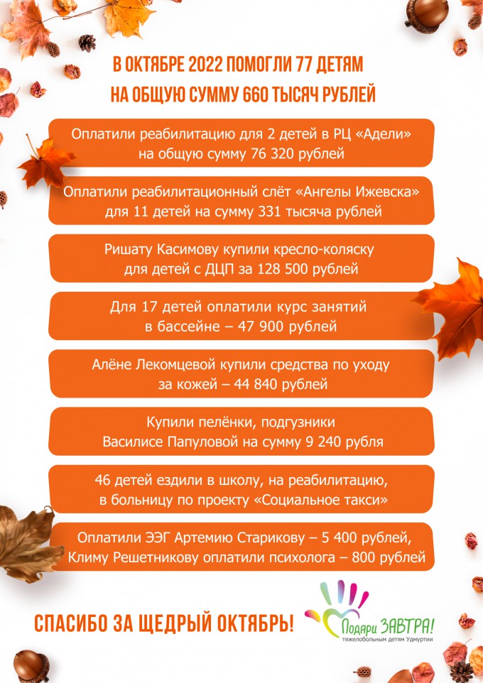 Как мы помогали детям в октябре