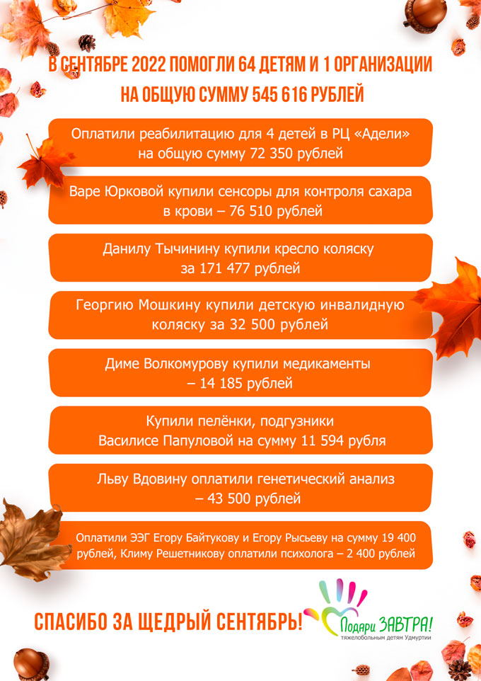 Как мы помогали детям в сентябре