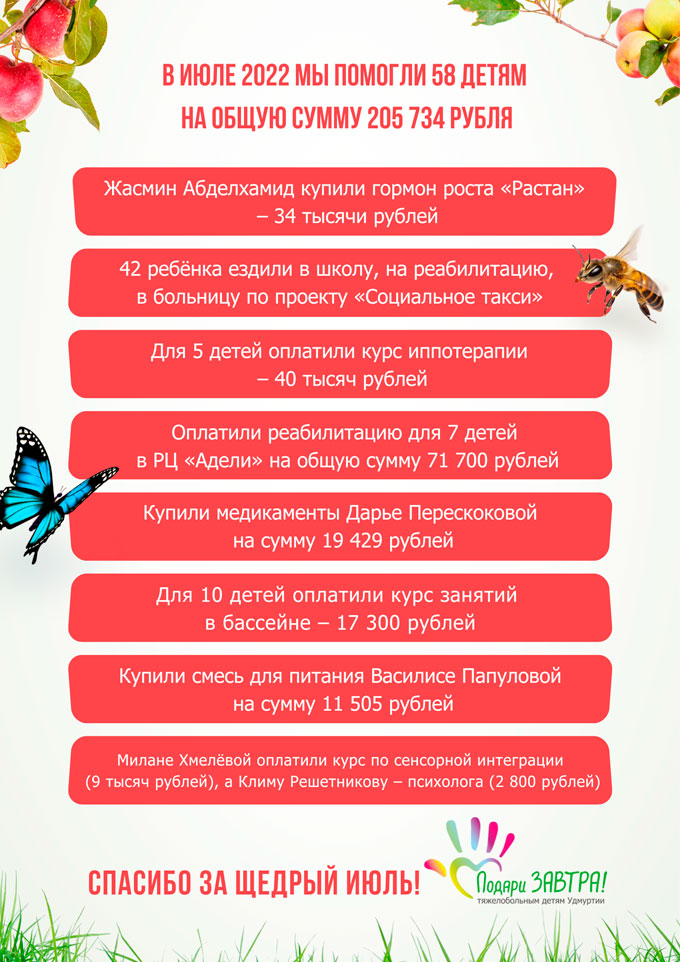 Как мы помогали детям в июле